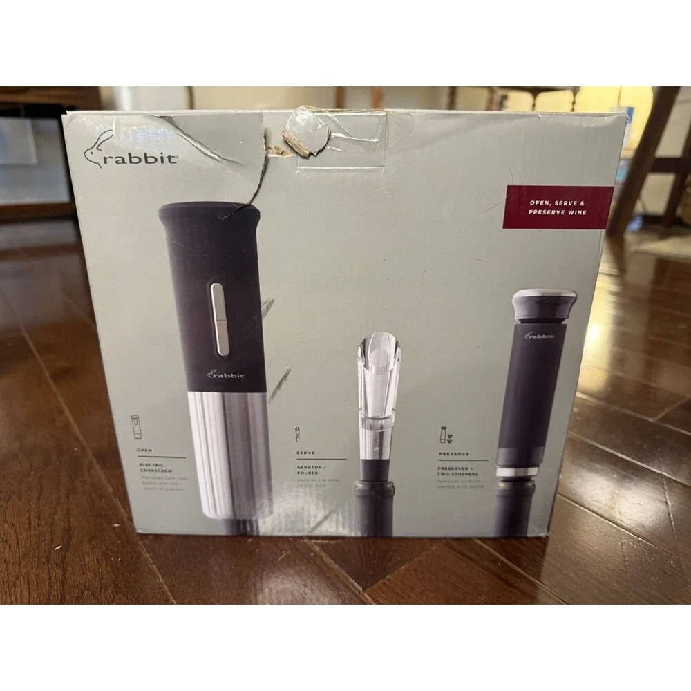 Rabbit Electric Wine Opener Set Corkscrew Aerator Stoppers Charger NIB